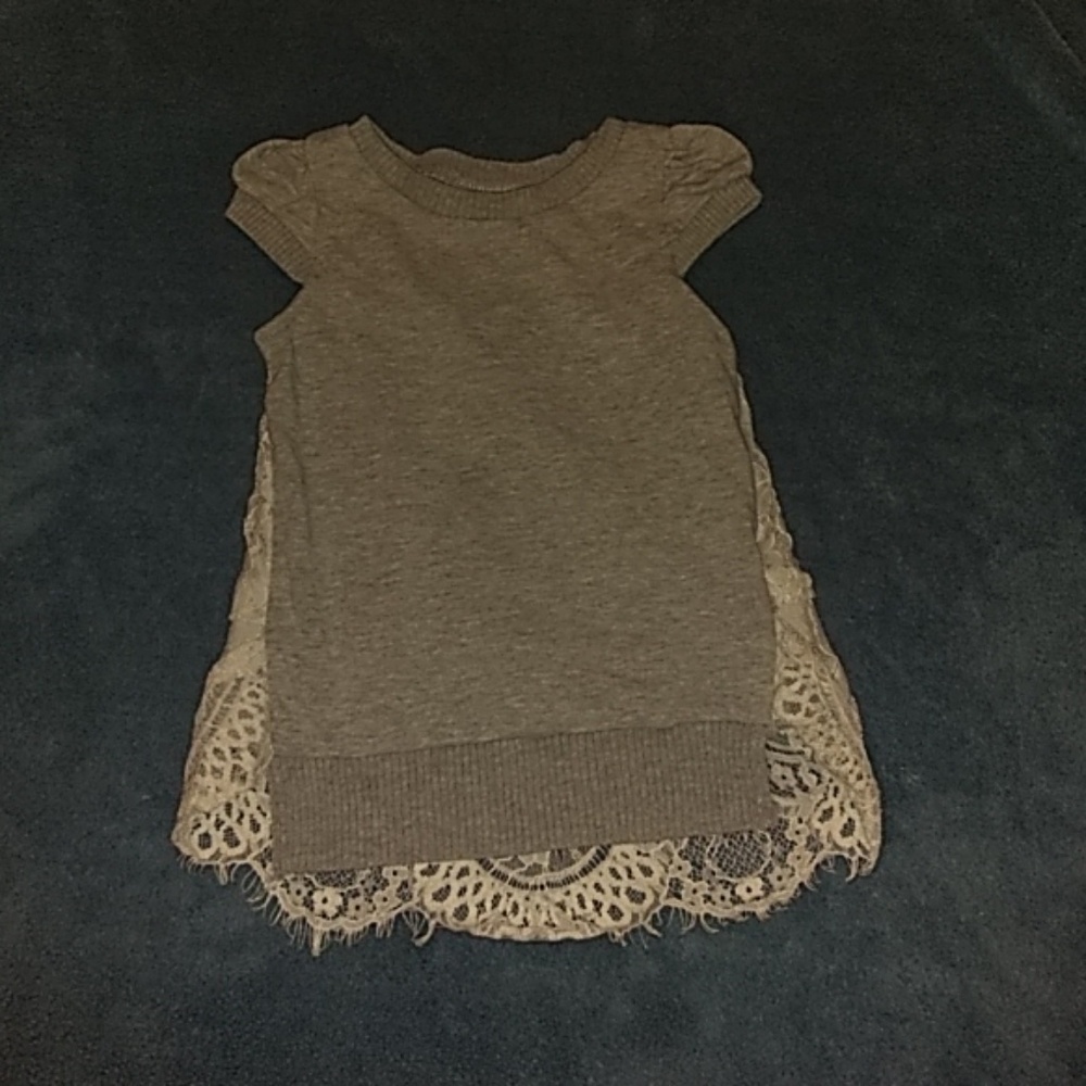 Grey, short sleeve sweater top.